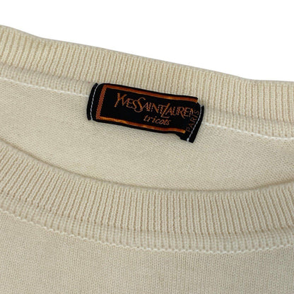 Saint Laurent Cassandra Logo Embroidery Vintage Knit Sweater Off White Wool — view 7