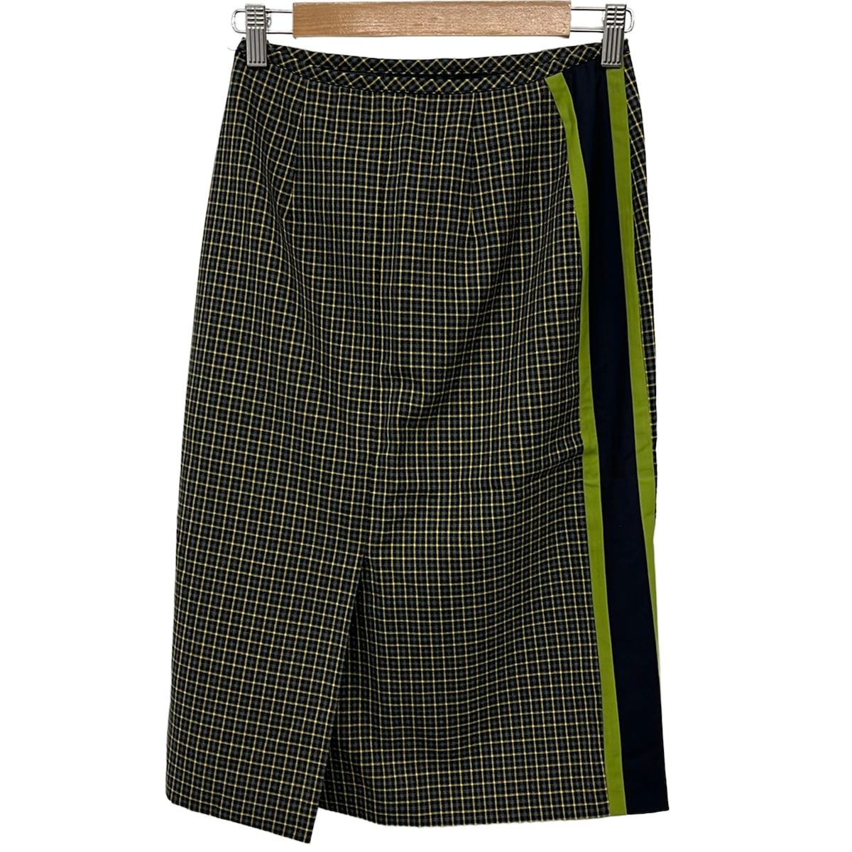 Prada Skirt S Gray Yellow Multi Knee-Length Plaid Pattern — view 2