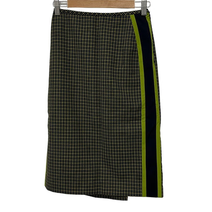 Prada Skirt S Gray Yellow Multi Knee-Length Plaid Pattern