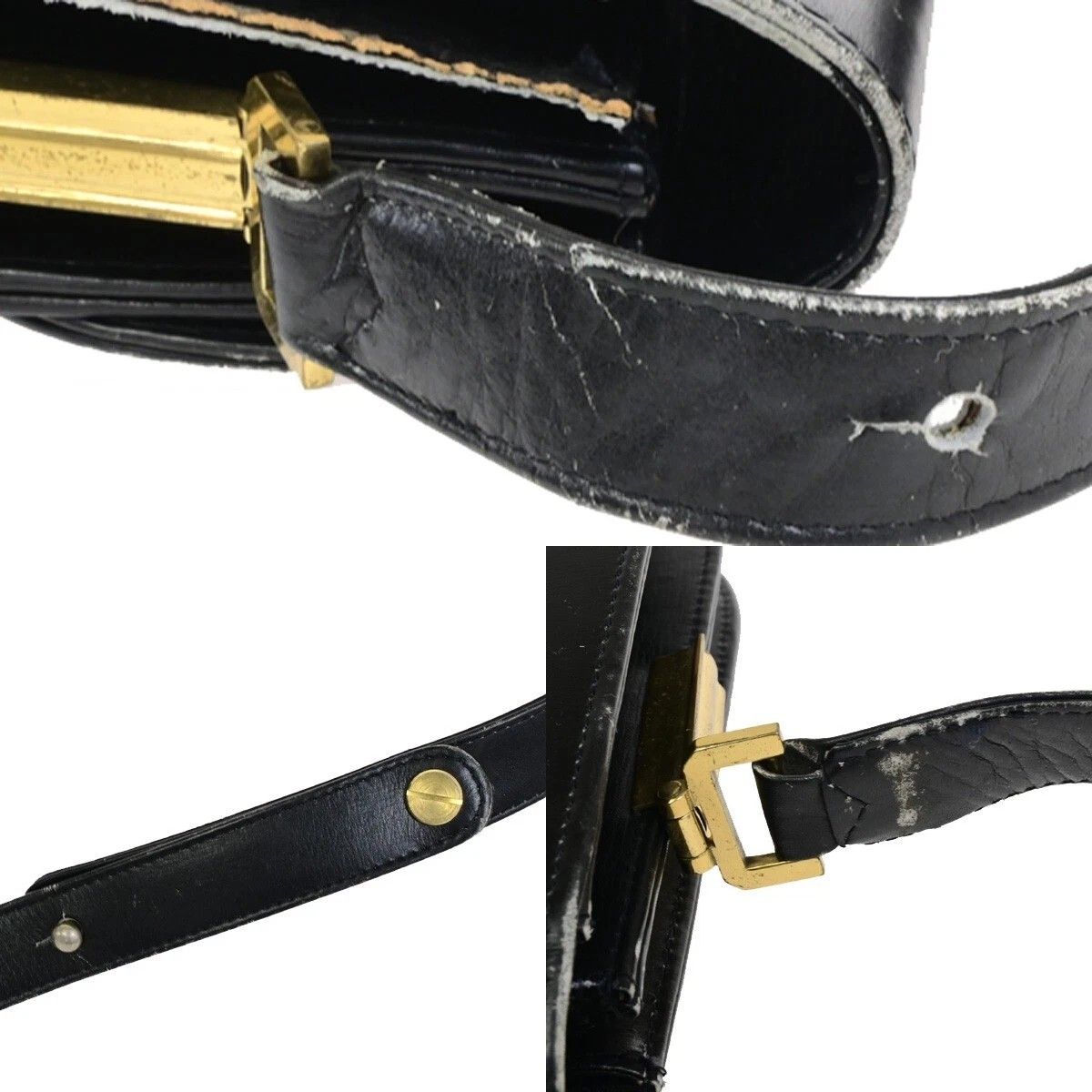 Celine Carriage Shoulder Bag Black Gold Leather — view 7