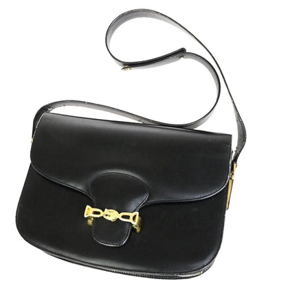 Celine Carriage Shoulder Bag Black Gold Leather