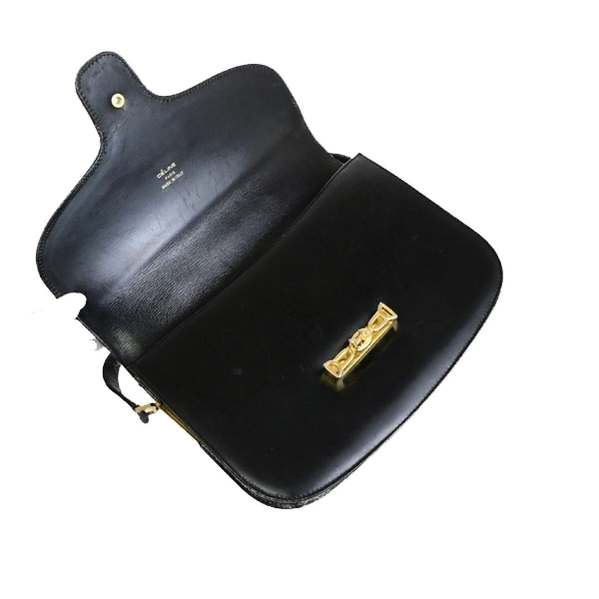 Celine Carriage Shoulder Bag Black Gold Leather — view 8