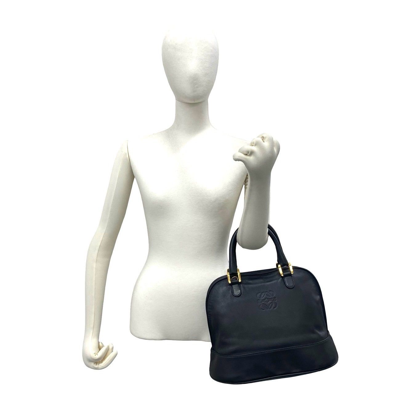 Loewe Vintage Anagram Logo Leather Round Zip Mini Boston Bag Black — view 2