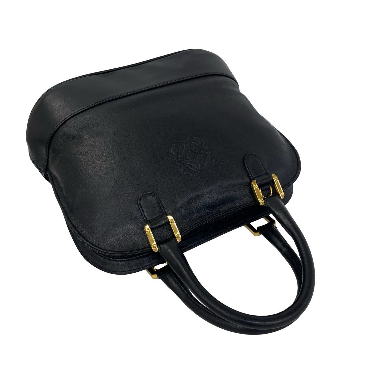 Loewe Vintage Anagram Logo Leather Round Zip Mini Boston Bag Black — view 4