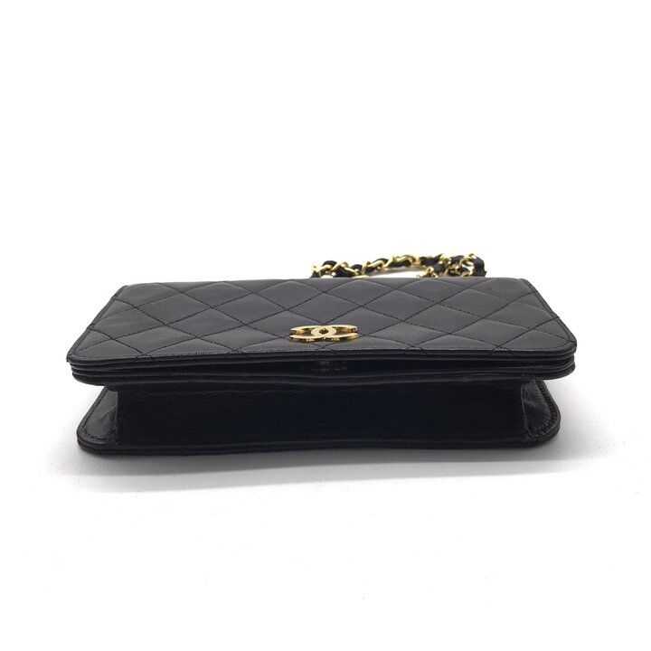 Chanel CC Logo Mini Quilted Chain Shoulder Bag Black Push Lock Lambskin — view 3
