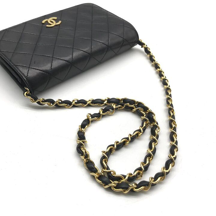 Chanel CC Logo Mini Quilted Chain Shoulder Bag Black Push Lock Lambskin — view 6
