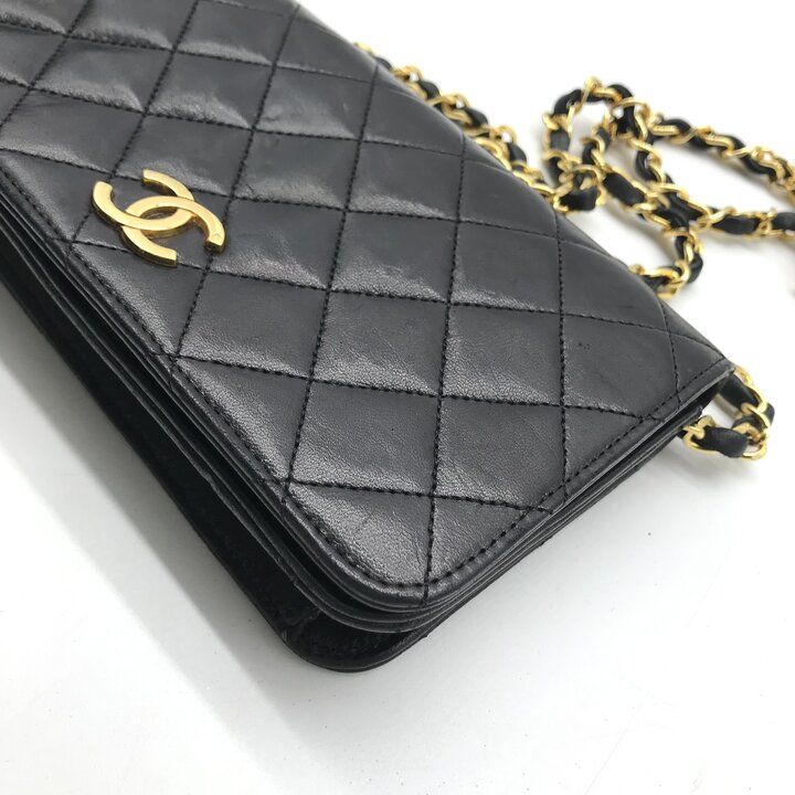 Chanel CC Logo Mini Quilted Chain Shoulder Bag Black Push Lock Lambskin — view 4