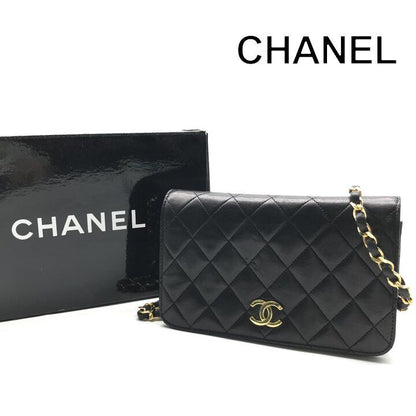 Chanel CC Logo Mini Quilted Chain Shoulder Bag Black Push Lock Lambskin
