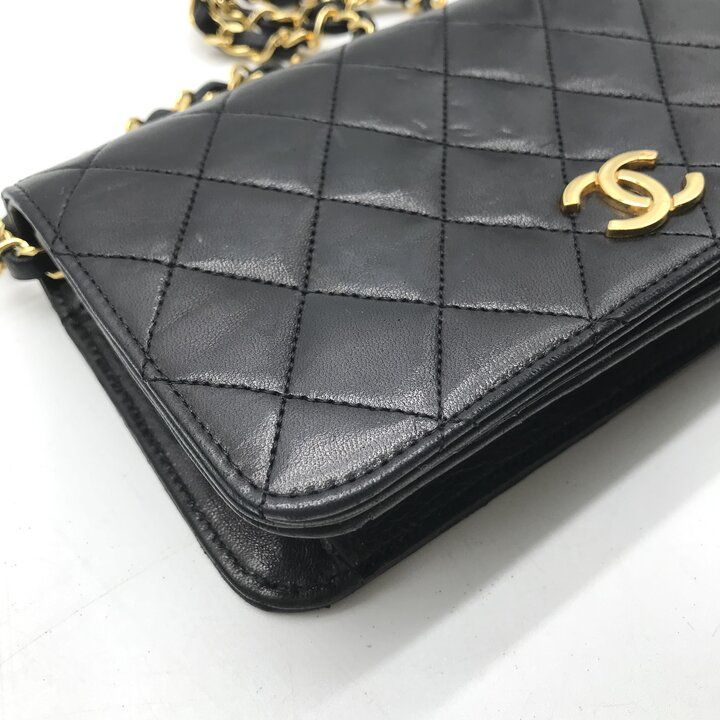 Chanel CC Logo Mini Quilted Chain Shoulder Bag Black Push Lock Lambskin — view 5
