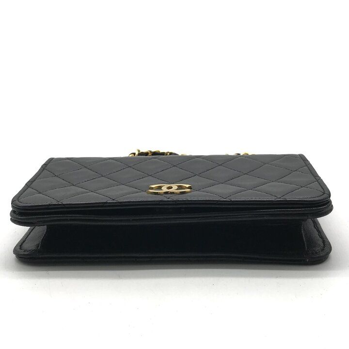 Chanel CC Logo Mini Quilted Chain Shoulder Bag Black Push Lock Lambskin — view 3