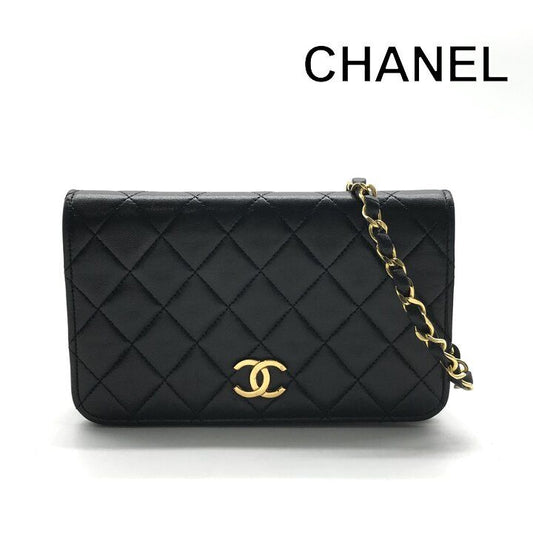 Chanel CC Logo Mini Quilted Chain Shoulder Bag Black Push Lock Lambskin