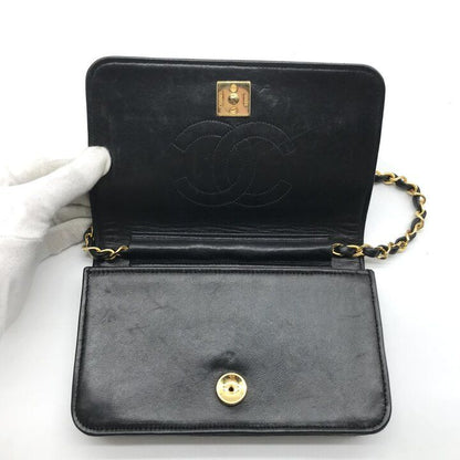 Chanel CC Logo Mini Quilted Chain Shoulder Bag Black Push Lock Lambskin — view 7