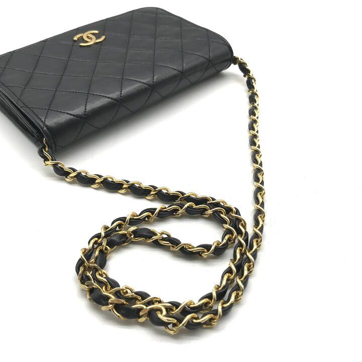 Chanel CC Logo Mini Quilted Chain Shoulder Bag Black Push Lock Lambskin — view 6
