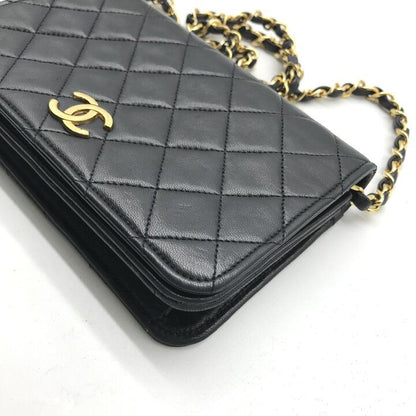 Chanel CC Logo Mini Quilted Chain Shoulder Bag Black Push Lock Lambskin — view 4