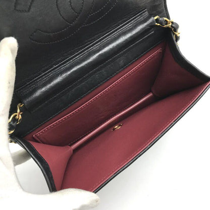 Chanel CC Logo Mini Quilted Chain Shoulder Bag Black Push Lock Lambskin — view 8