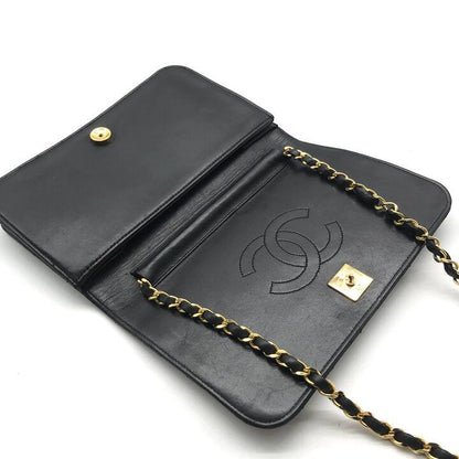 Chanel CC Logo Quilted Push Lock Lambskin Leather Chain Shoulder Bag Black — view 8