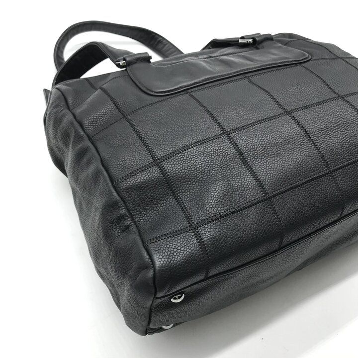 Chanel Choco Bar Leather Boston Hand Bag Shoulder Black Silver Bag — view 6