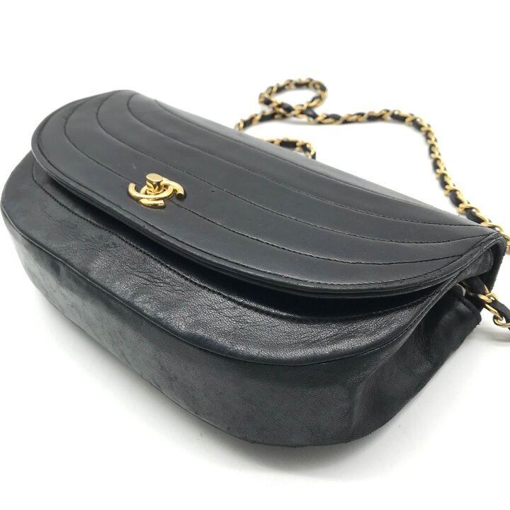 Chanel CC Logo Half Moon Turnlock Leather Chain Shoulder Bag Black — view 5