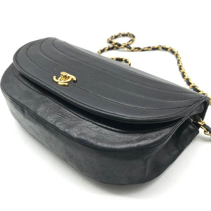 Chanel CC Logo Half Moon Turnlock Leather Chain Shoulder Bag Black — view 5