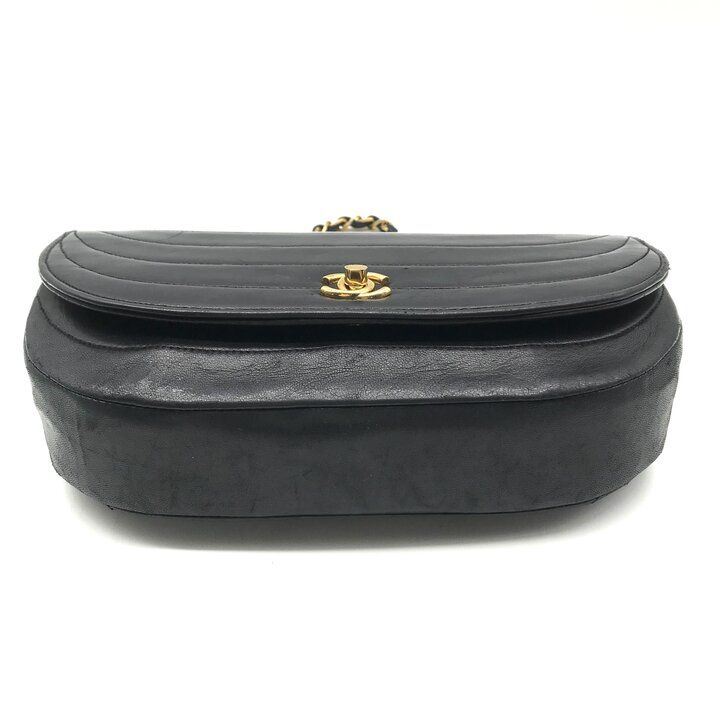 Chanel CC Logo Half Moon Turnlock Leather Chain Shoulder Bag Black — view 3