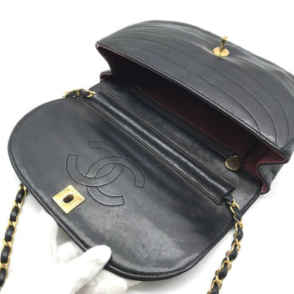 Chanel CC Logo Half Moon Turnlock Leather Chain Shoulder Bag Black — view 7
