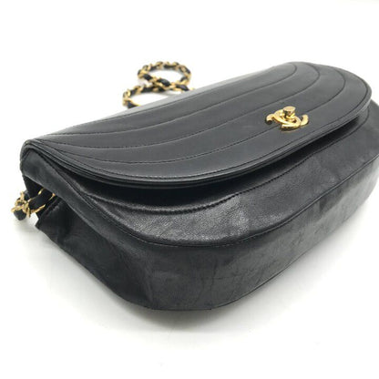 Chanel CC Logo Half Moon Turnlock Leather Chain Shoulder Bag Black — view 4