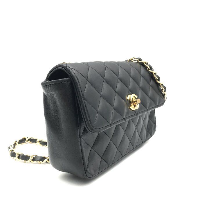 Chanel CC Logo Mini Quilted Turnlock Leather Chain Shoulder Bag Black — view 2
