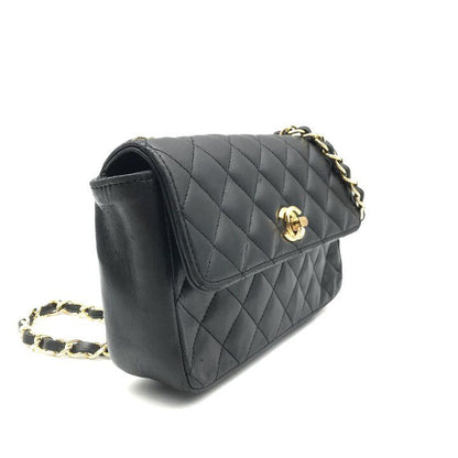 Chanel CC Logo Mini Quilted Turnlock Leather Chain Shoulder Bag Black — view 2