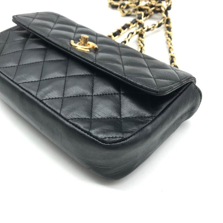 Chanel CC Logo Mini Quilted Turnlock Leather Chain Shoulder Bag Black — view 6