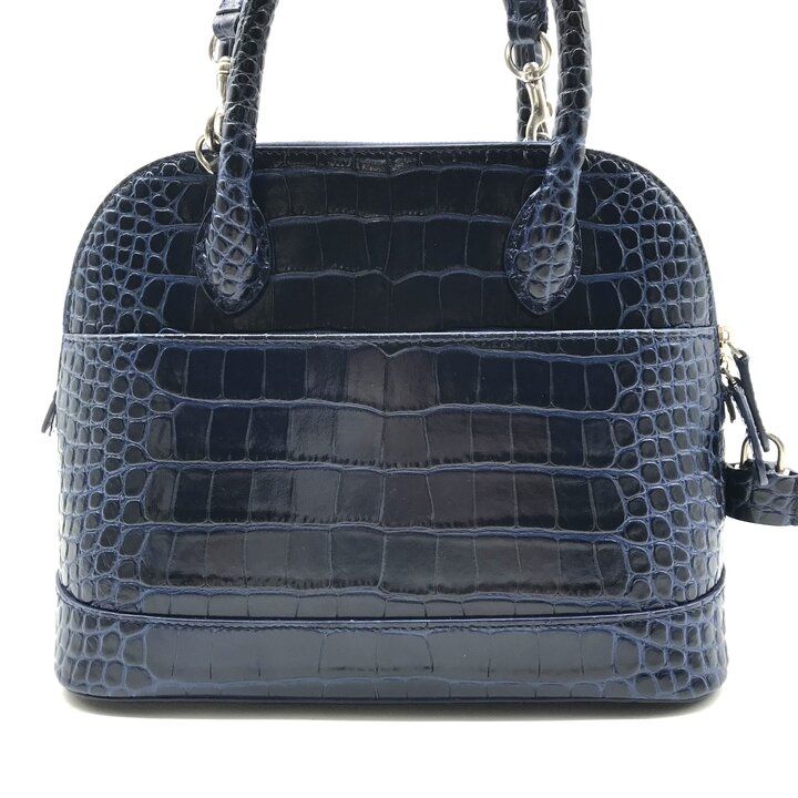 Balenciaga Croco Embossed Leather Logo Ville Top Handle 2-Way Bag Navy — view 2