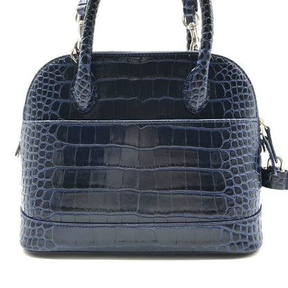 Balenciaga Croco Embossed Leather Logo Ville Top Handle 2-Way Bag Navy — view 2