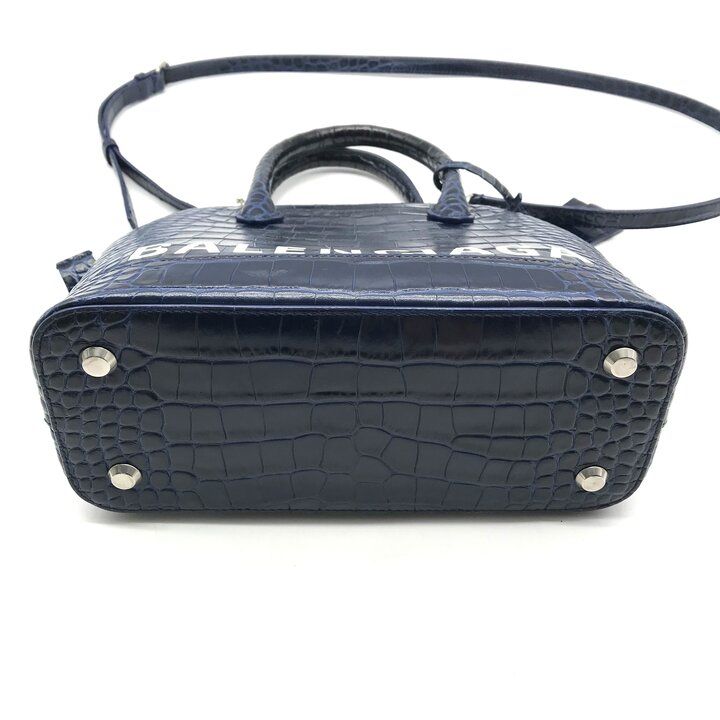 Balenciaga Croco Embossed Leather Logo Ville Top Handle 2-Way Bag Navy — view 3