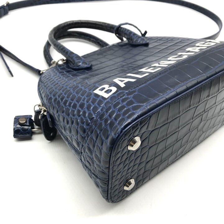 Balenciaga Croco Embossed Leather Logo Ville Top Handle 2-Way Bag Navy — view 4
