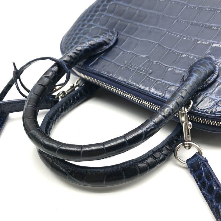 Balenciaga Croco Embossed Leather Logo Ville Top Handle 2-Way Bag Navy — view 6