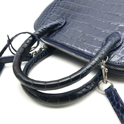 Balenciaga Croco Embossed Leather Logo Ville Top Handle 2-Way Bag Navy — view 6