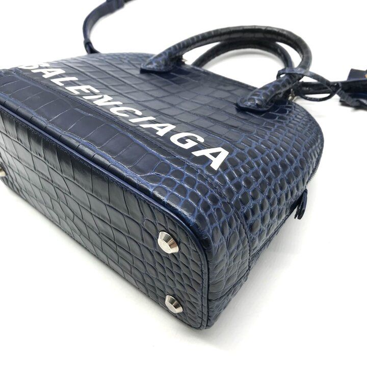 Balenciaga Croco Embossed Leather Logo Ville Top Handle 2-Way Bag Navy — view 5
