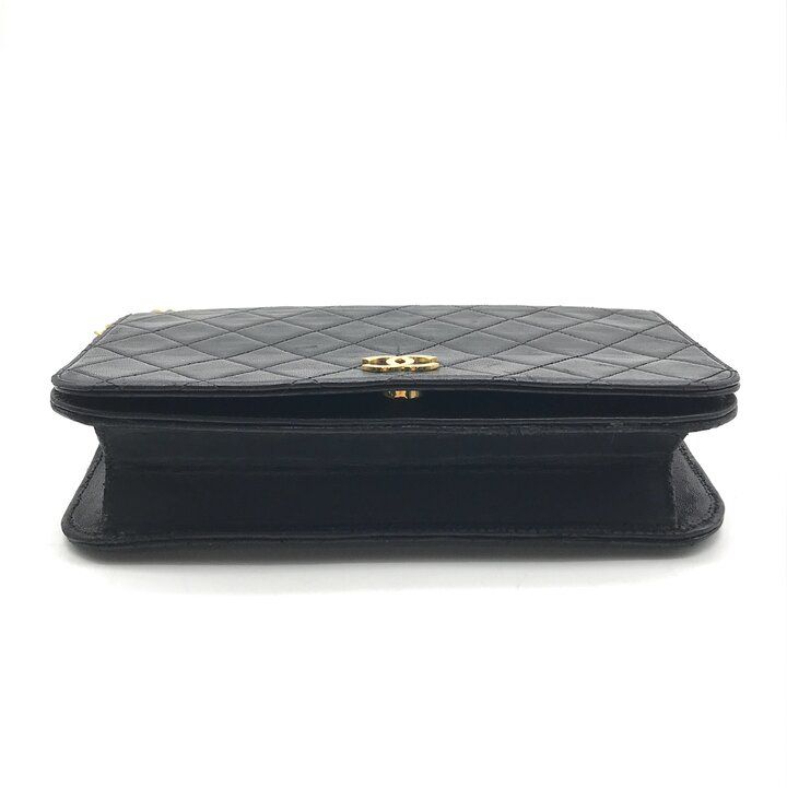 Chanel CC Logo Quilted Push Lock Leather Chain Shoulder Bag Black — view 4
