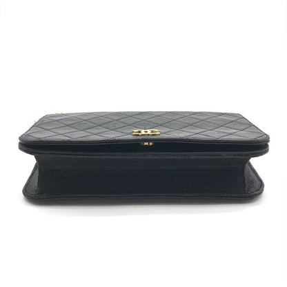Chanel CC Logo Quilted Push Lock Leather Chain Shoulder Bag Black — view 4