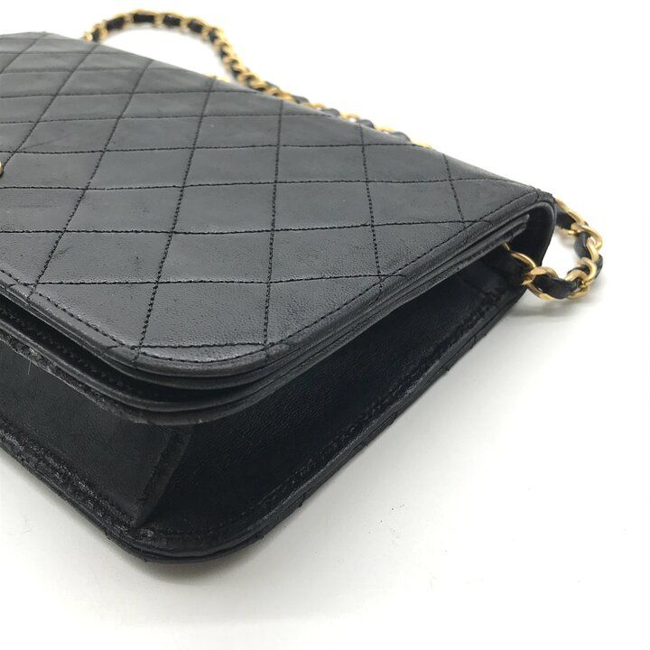 Chanel CC Logo Quilted Push Lock Leather Chain Shoulder Bag Black — view 6
