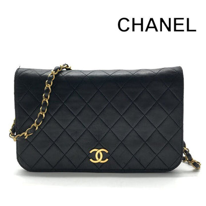 Chanel CC Logo Quilted Push Lock Leather Chain Shoulder Bag Black