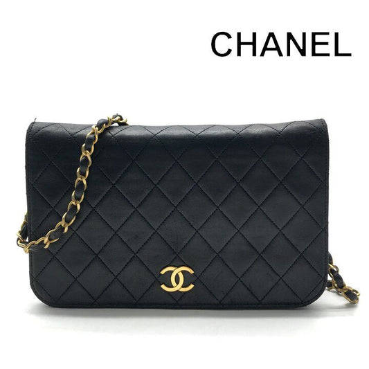 Chanel CC Logo Quilted Push Lock Leather Chain Shoulder Bag Black