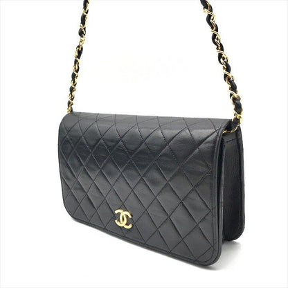 Chanel CC Logo Quilted Push Lock Lambskin Leather Chain Shoulder Bag Black — view 2