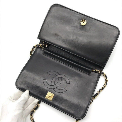 Chanel CC Logo Quilted Push Lock Lambskin Leather Chain Shoulder Bag Black — view 8