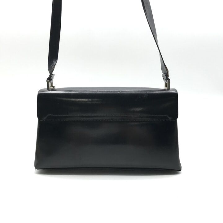 Gucci Shoulder Bag Crossbody Leather Black Metal Plate Simple — view 3