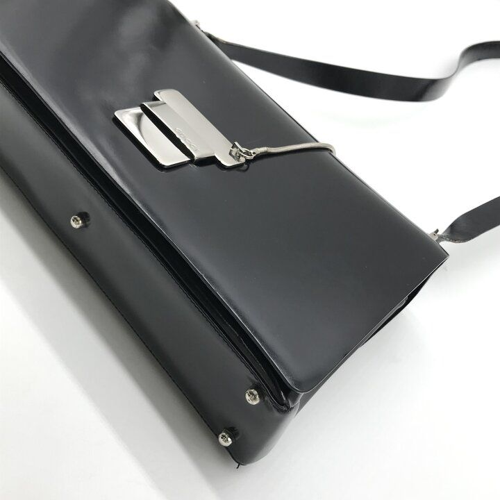Gucci Shoulder Bag Crossbody Leather Black Metal Plate Simple — view 5