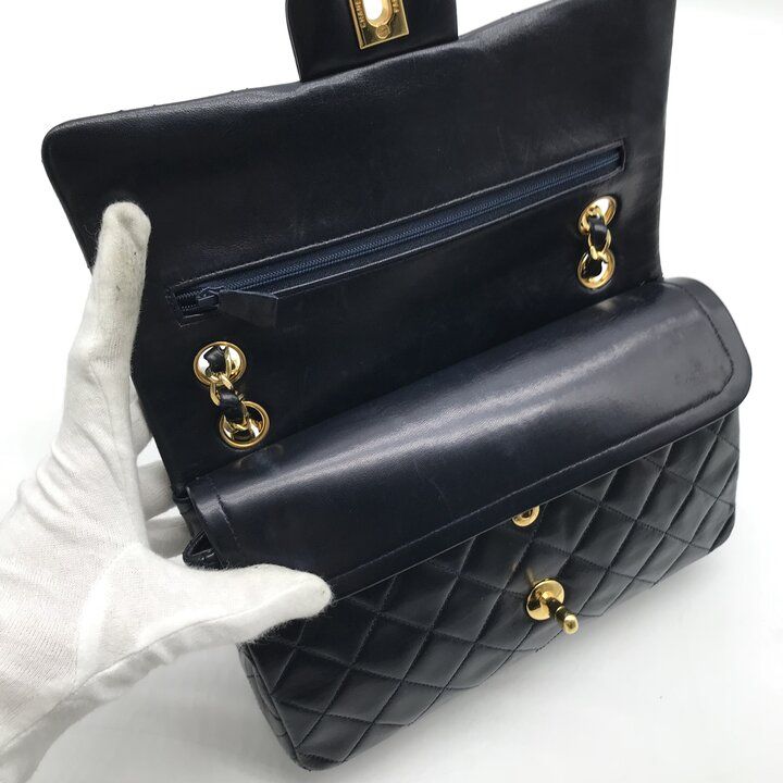 Chanel CC Logo Quilted 23 Double Flap Chain Shoulder Navy Bag — view 7