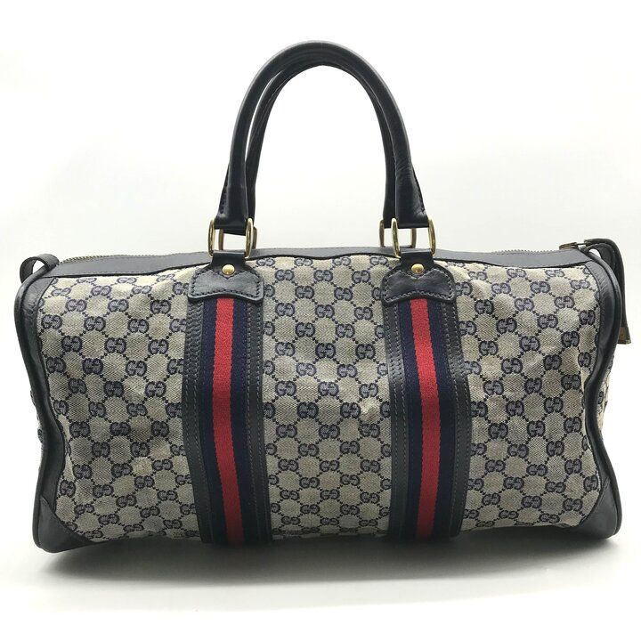 Gucci GG Canvas Leather Sherry Hand Boston Bag Navy — view 3