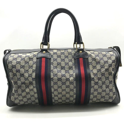 Gucci GG Canvas Leather Sherry Hand Boston Bag Navy — view 3