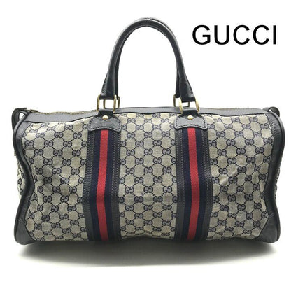 Gucci GG Canvas Leather Sherry Hand Boston Bag Navy