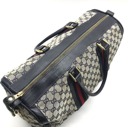 Gucci GG Canvas Leather Sherry Hand Boston Bag Navy — view 8